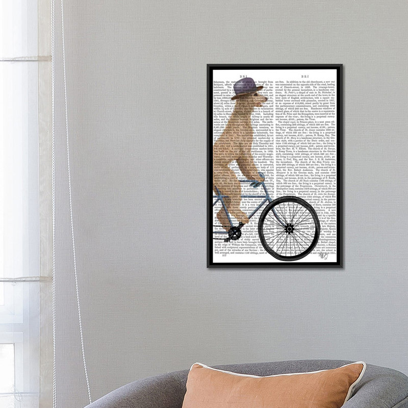 Fab caniche génial sur vélo, crème, impression sur toile tendue sur châssis Galler, H 60 po x l 40po x P 1,5 po, Pas de tapis