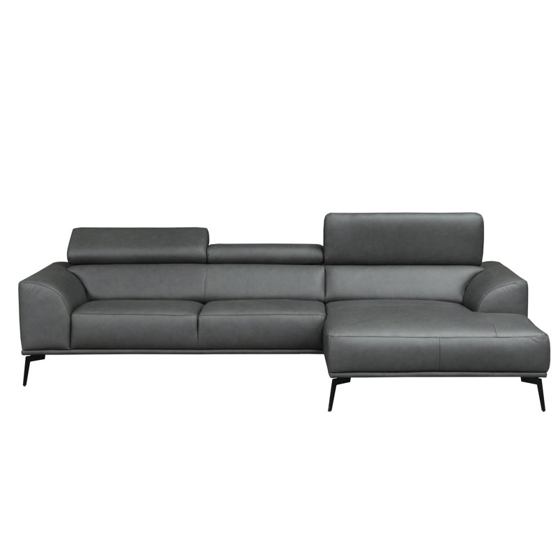 Blagovesta Genuine Semi-Aniline Leather Corner Sofa with Upholstered Frame, Right Hand Facing, Grey