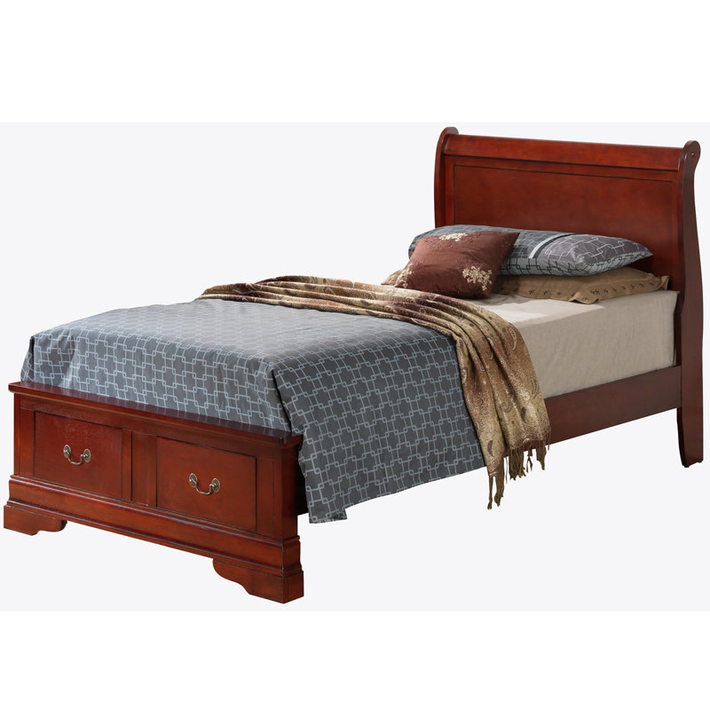 Lit de rangement traditionnel, Lit simple, Cerisier