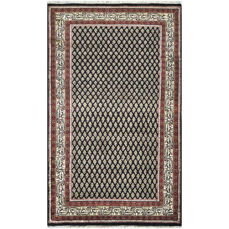 Tapis noir et crème noué à la main de haute qualité