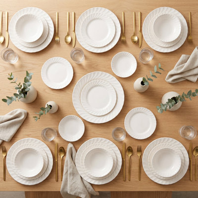 Embossed Swirl Cream Porcelain Dinnerware Set (24-Piece Service for 6)