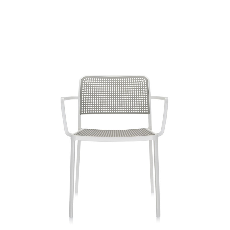 Audrey Armchair, Light Gray, White Painted Steel