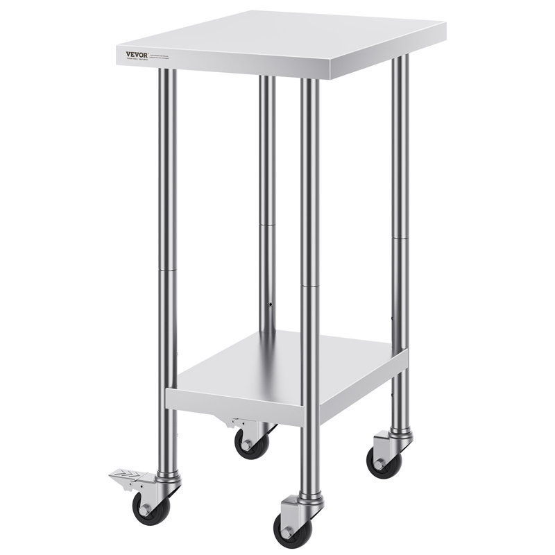 Table de travail 24 po x 30 po x 40 po en acier inoxydable, table de préparation commerciale avec roulettes, table de préparation robuste, table de travail en métal à hauteur réglable pour le restaurant, la maison et l'hôtel