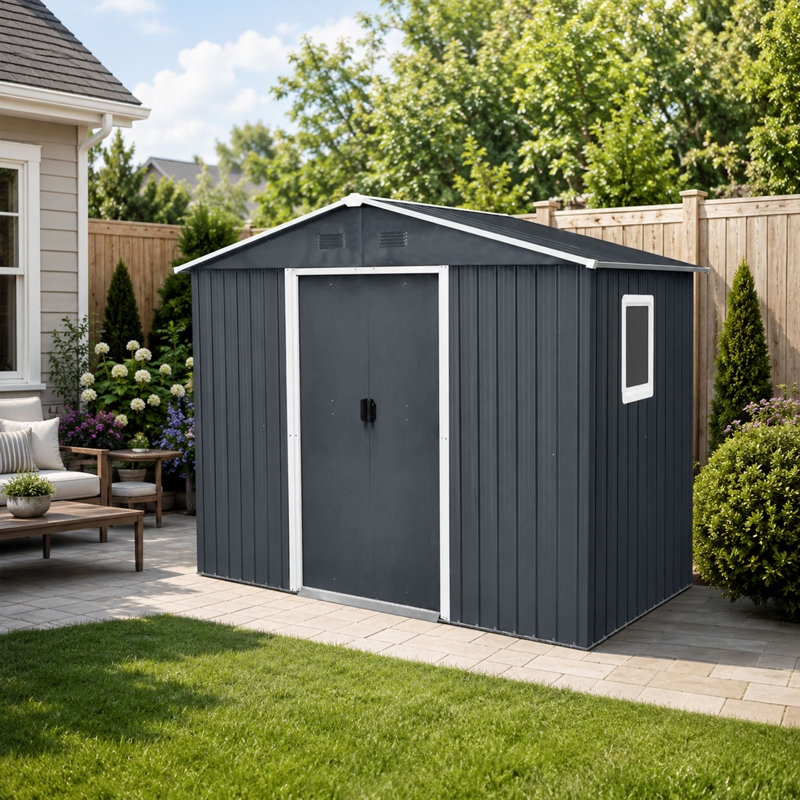 Remise de rangement extérieure 8 x 4 en métal avec fenêtre - noir