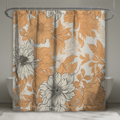 Rideaux de douche orange et beige à motif floral extra longs