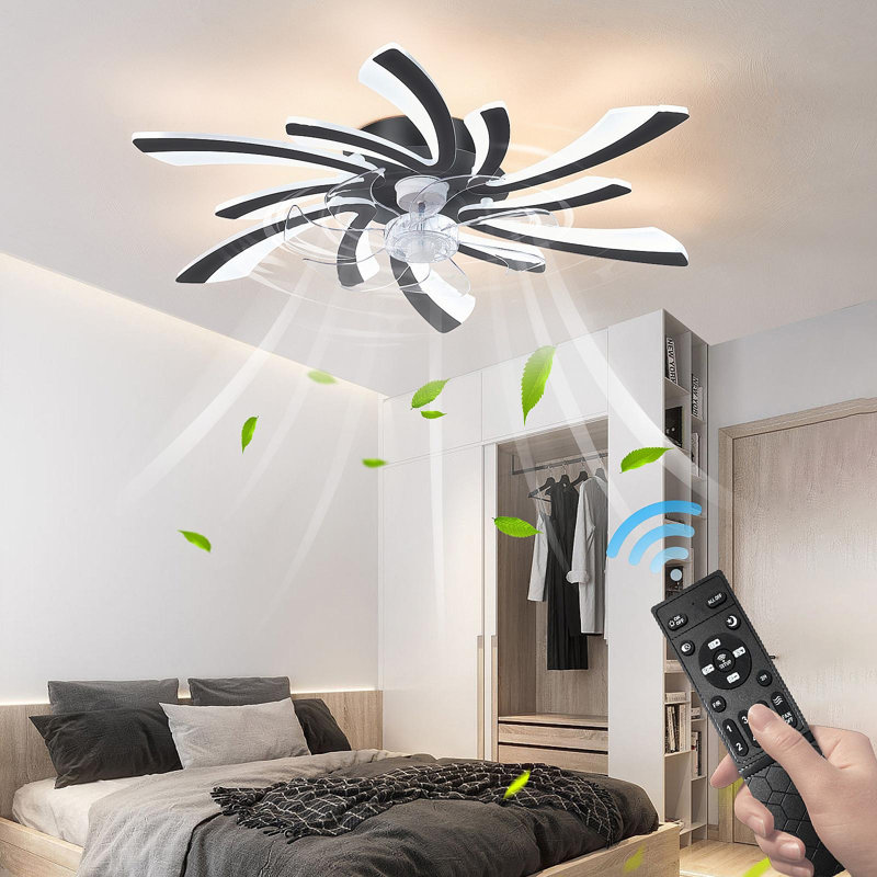 Ventilateur de plafond 30,7 po avec lumières, télécommande 3 températures de couleur, ventilateur à 6 vitesses, Noir, Noir