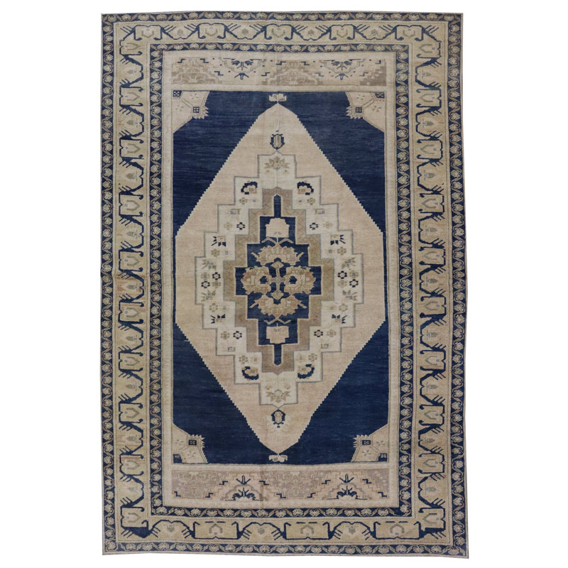Tapis unique beige / bleu 4 pi 11 po x 7 pi 11 po Taspinaire