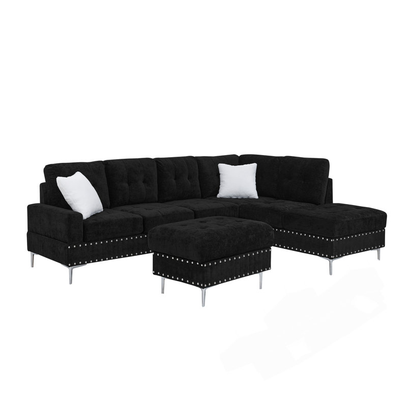 Canapé modulaire 3 places, Chenille noir