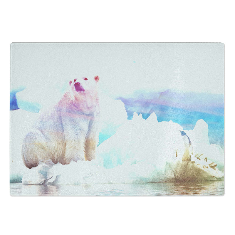 Tempered Glass Penguin and Polar Bear Chopping Board, 39 cm W x 28.5 cm L