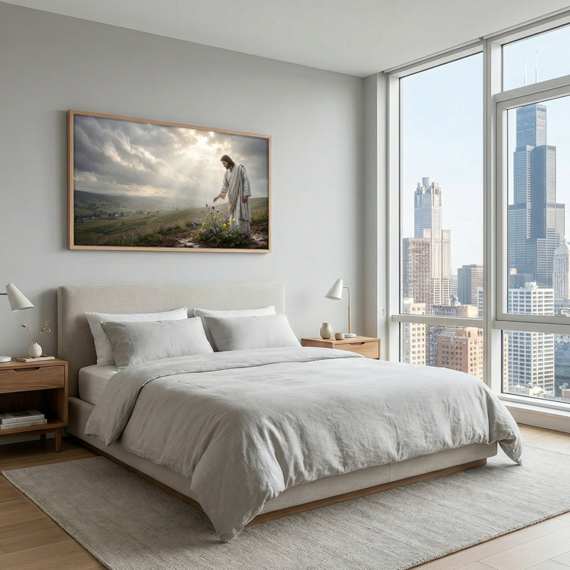 Ensemble de 1 toile murale Jesus Field, 48“W x 24”H, Naturel