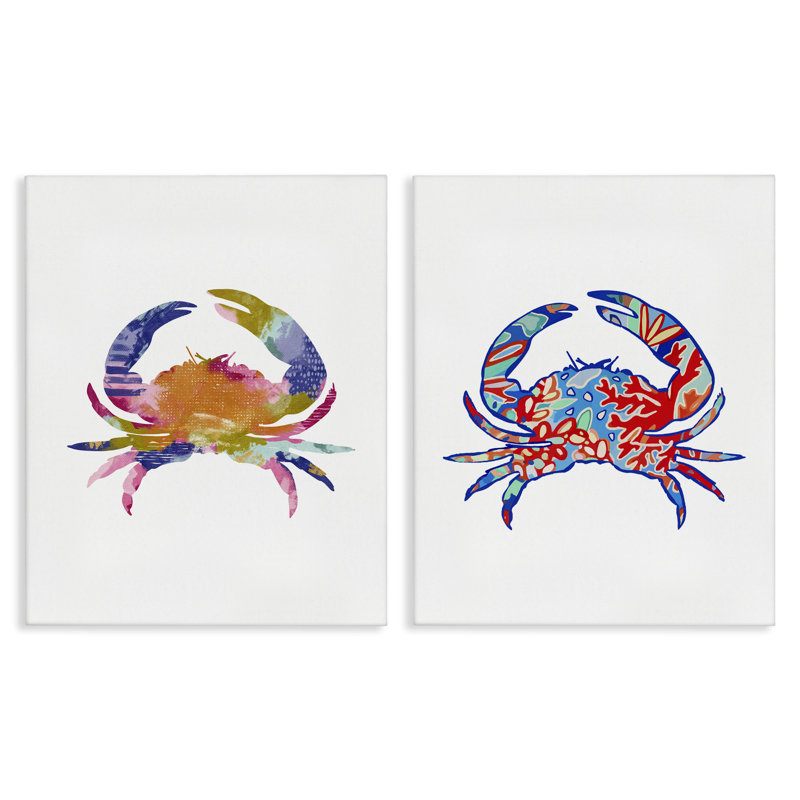 «Colorful Crab Silhouette», ensemble de 2 reproductions d'art sur toile par Lisa Nohren, H 30 po x l 24 po