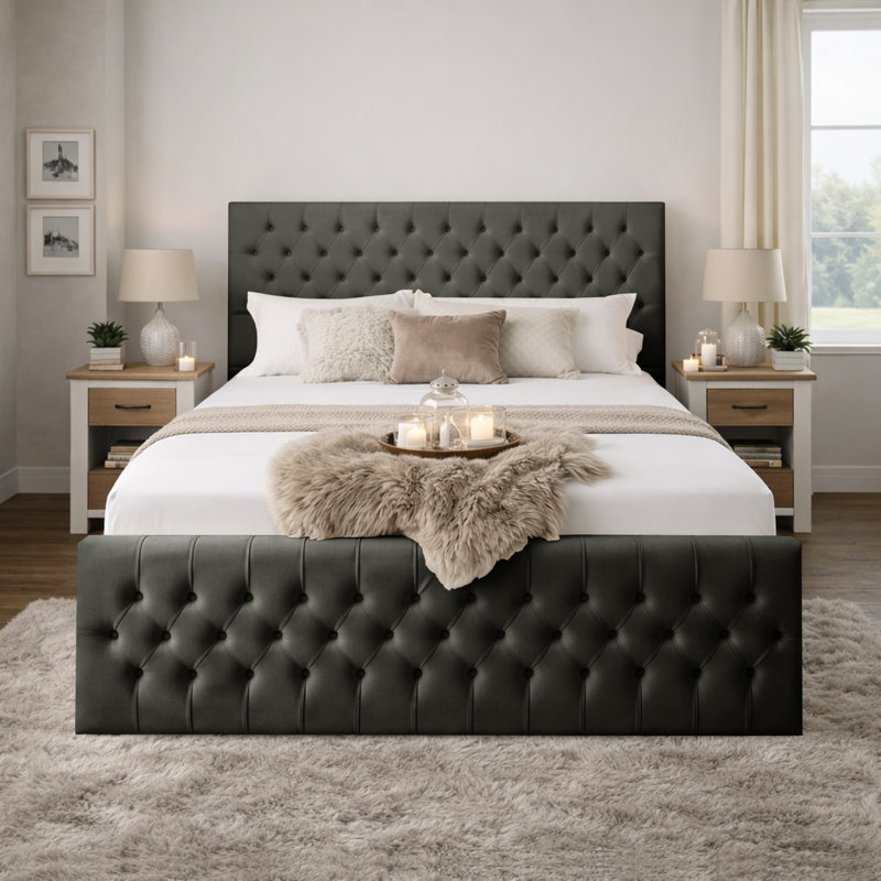 Upholstered Ottoman Storage Bed, Double (4'6), Asphalt