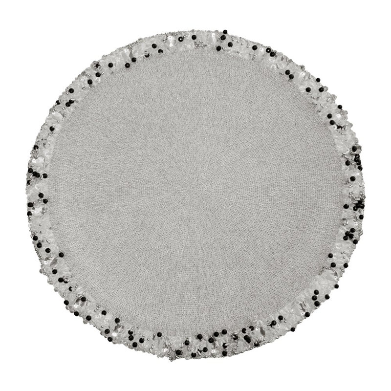Silver And Black Mixed Beaded Round Placemat