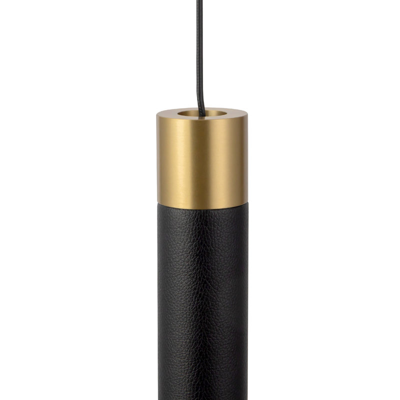1 - Light Pendant, Brushed Gold/Black Vegan Leather