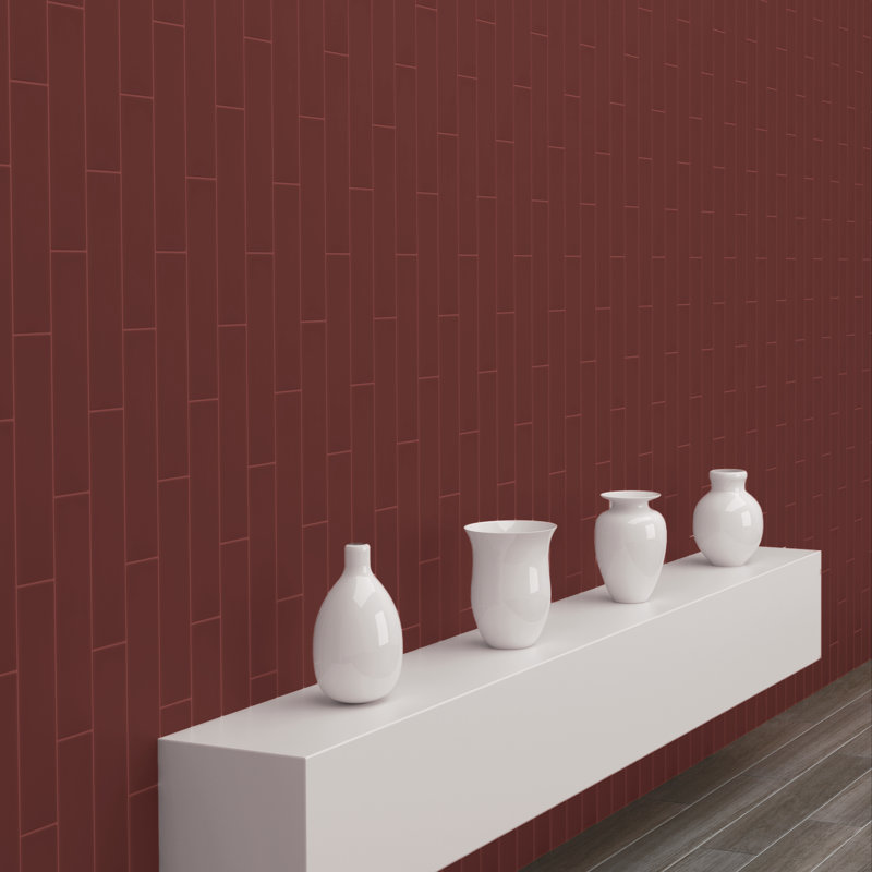 Curvaceous 3" x 12" Ceramic Wall Tile, Maroon