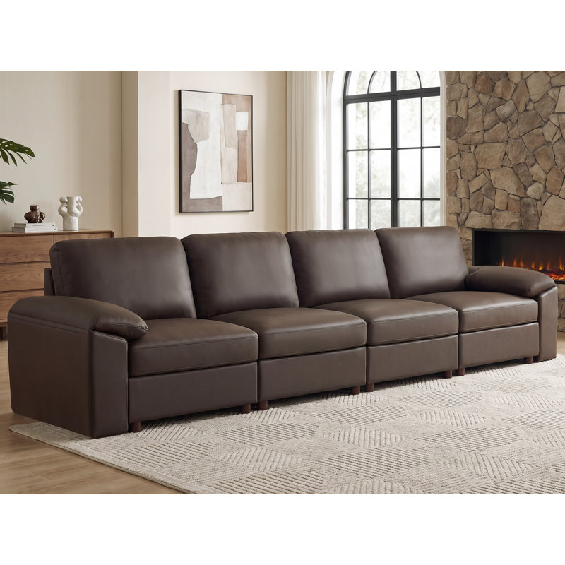 Canapé modulaire moderne avec repose-pieds en cuir de polyuréthane Marybelle Marybelle, Brown