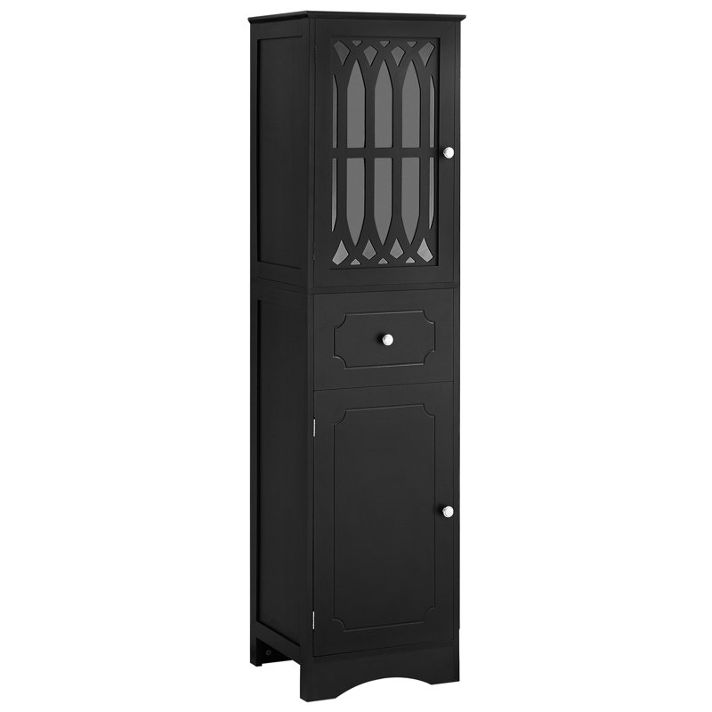 Grande armoire de salle de bain - noire, avec tablettes réglables et tablettes noires