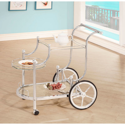 3 Serving Cart, , , Polished Finish, Storage And Placement, Tempered Glass Surface Dining Room Display, Contemporary Style, Glass, Area by Red Barrel Studio