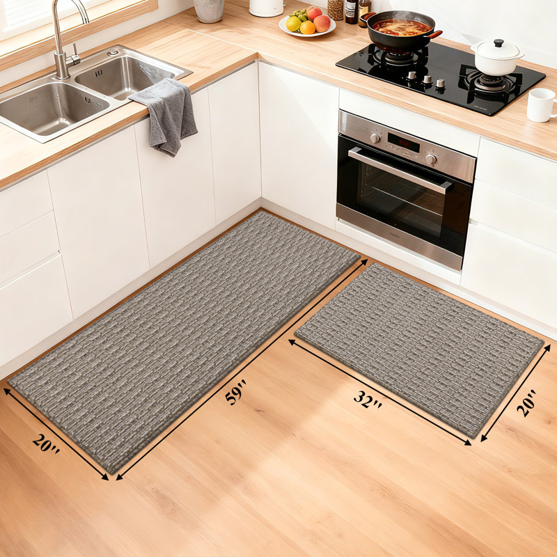 Machine Washable Non-Slip Kitchen Mat, Beige, Rectangle 5' x 1'8"