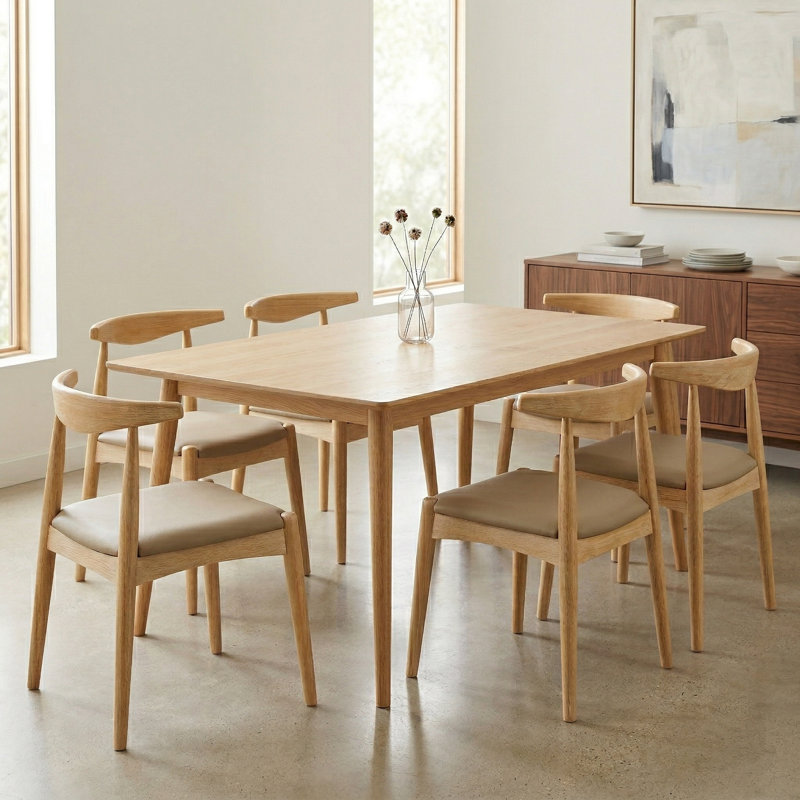 Norwood Upholstered Solid Rubberwood Dining Side Chair, Light Gray, Natural Oak