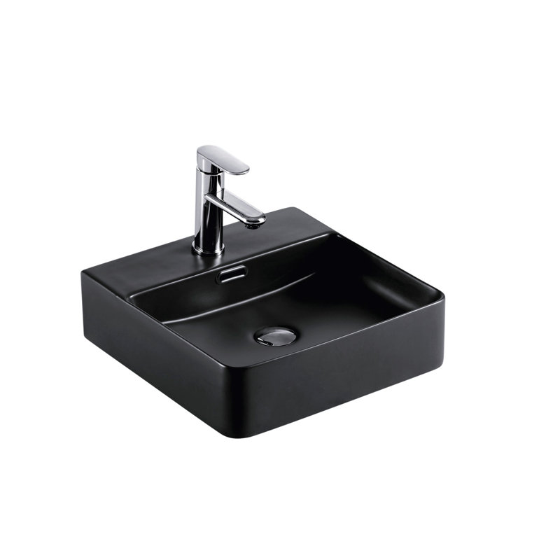 Lavabo de salle de bain vasque carré en céramique Agua, Noir mat