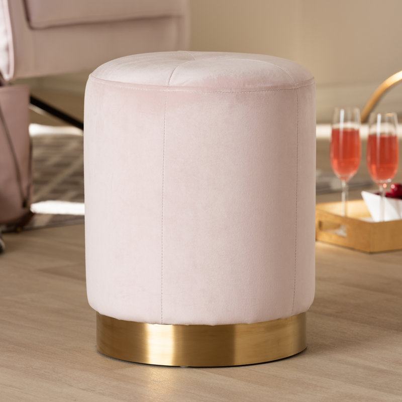 32cm Wide Velvet Tufted Round Solid Colour Standard Ottoman, Pink