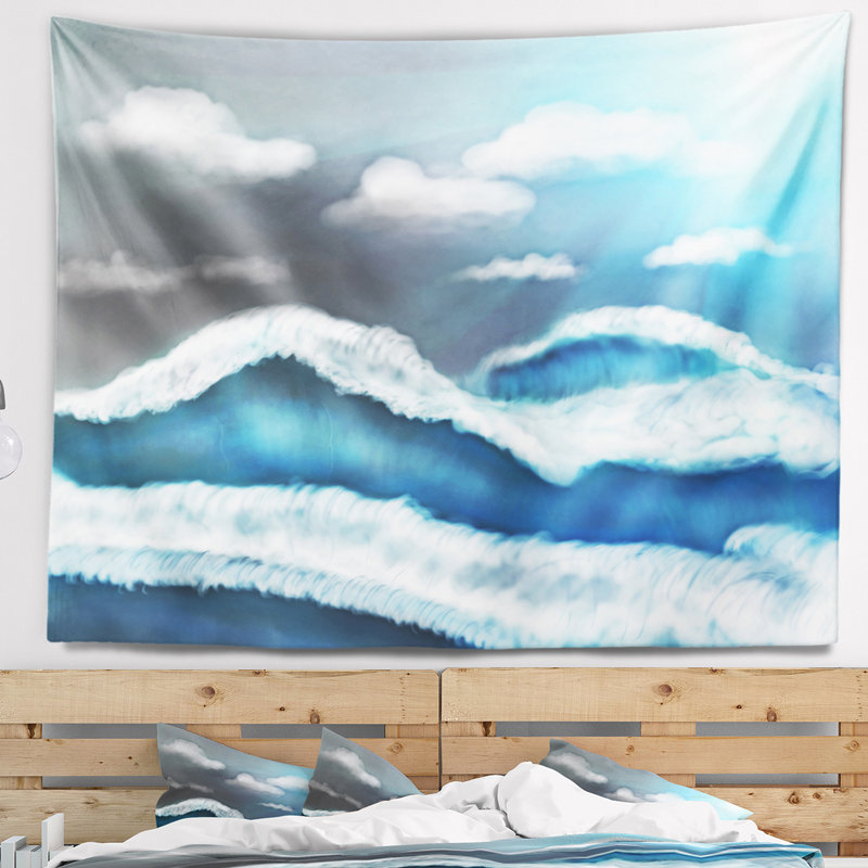 Tapisserie ciel bleu avec nuages Landscape, H 32 po x l 39 po