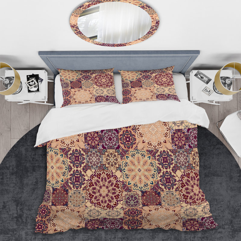 Peach Tiles Patchwork - Ensemble de housse de couette à motif, Housse de couette simple + 1 taie décorative stan