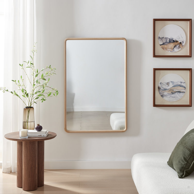 Rowella Solid Wood Hallway Wall Rectangle Mirror - Simple Mid Century Design, 120cm x 80cm, Oak