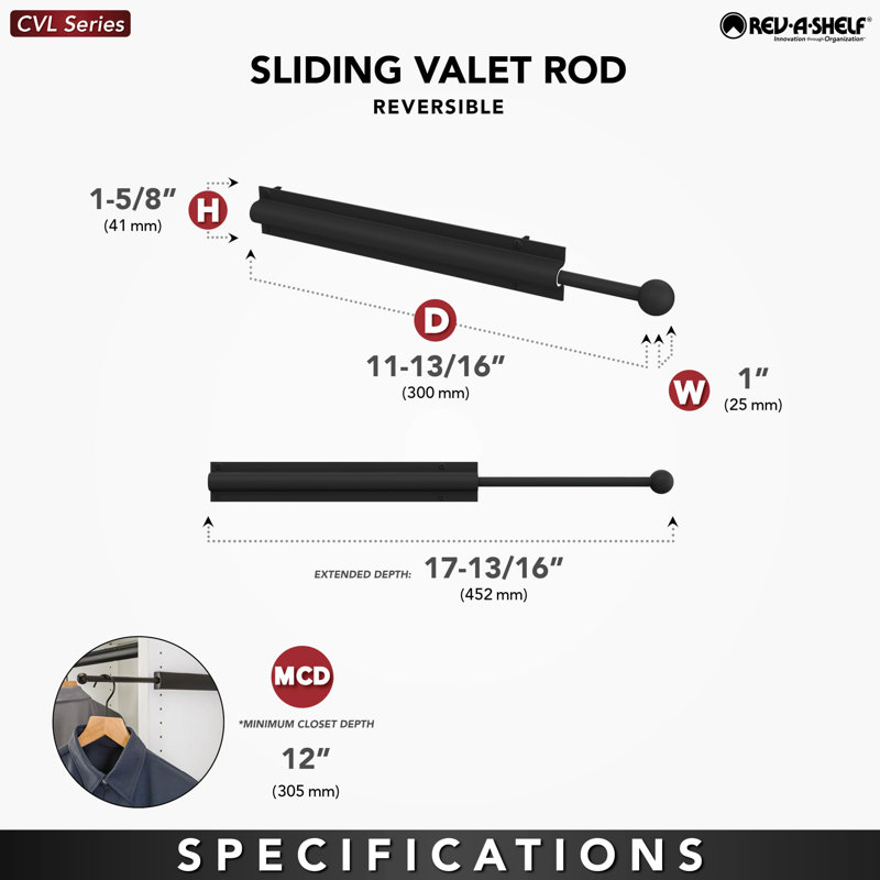 Tige de valet coulissante Value Line pour systèmes de garde-robe personnalisés