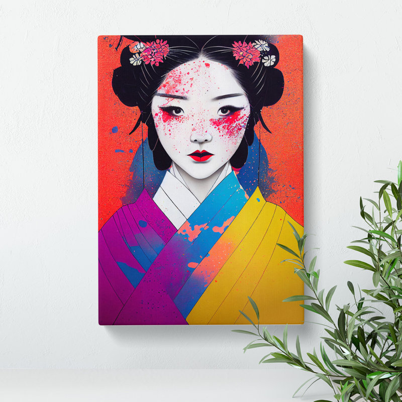 Paint Drip Geisha No.3 - Wrapped Canvas, 76cm H x 50cm W x 3cm D