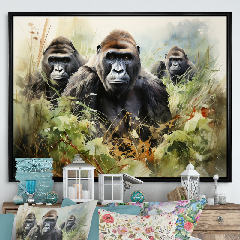 Reproduction d'art mural Bwindi Gorilla In Forest, H 34 po x l 44 po x P 1,5 po, Cadre flottant noir