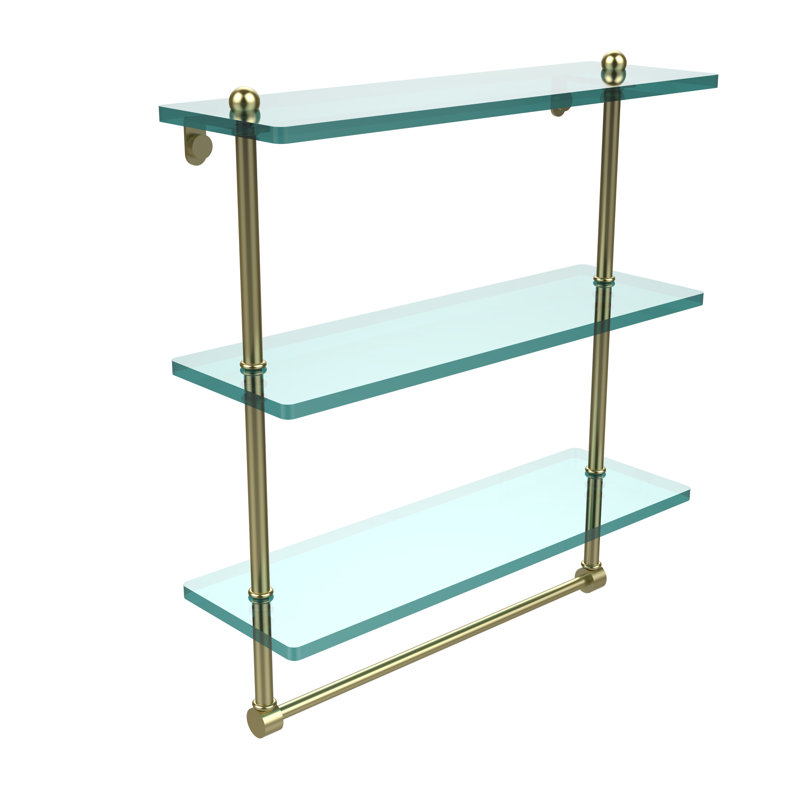 Gober 3 Piece Tiered Shelf with Towel Bar, 16", Satin Brass