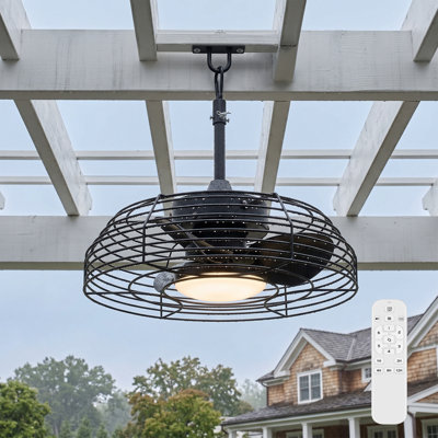 19" Waterproof Outdoor Pergola Fan with Light and Remote, Plug-In Gazebo Ceiling Fan with Quiet Reversible DC Motor