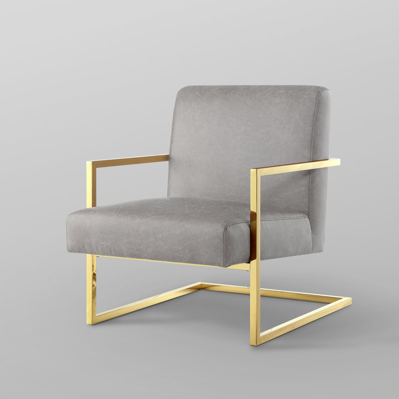 Fauteuil Keenan de 68,58 cm de large, Gris clair / similicuir doré, Or