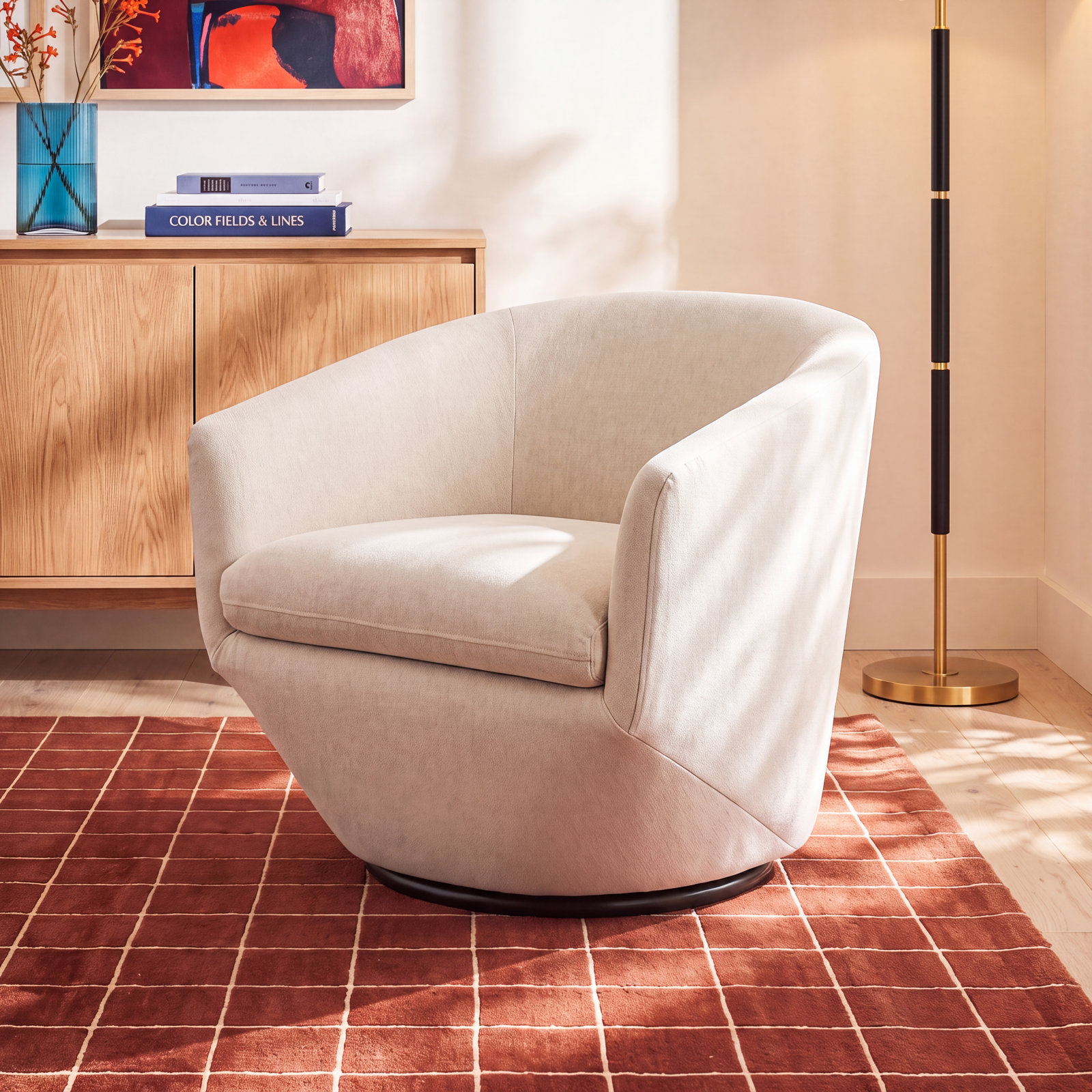 Elexi Swivel Barrel Chair, Cream Velvet