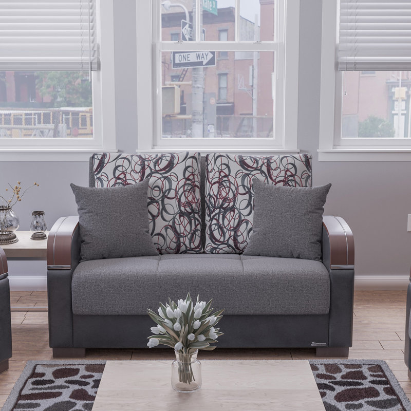 Collection Upholstered Convertible Loveseat With Storage, Grey