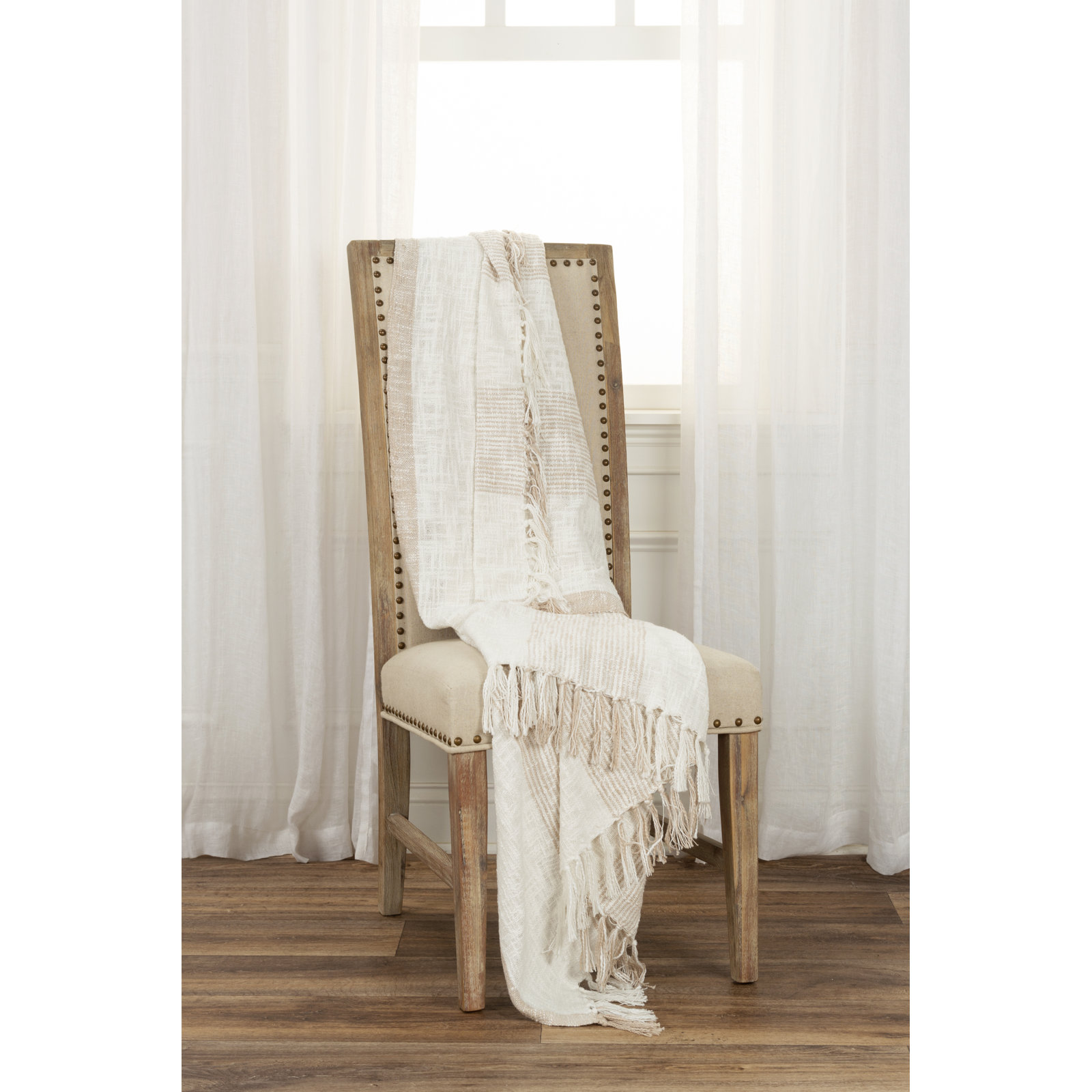 Hopkins Cotton Hand Woven Throw Blanket, Ivory/Natural