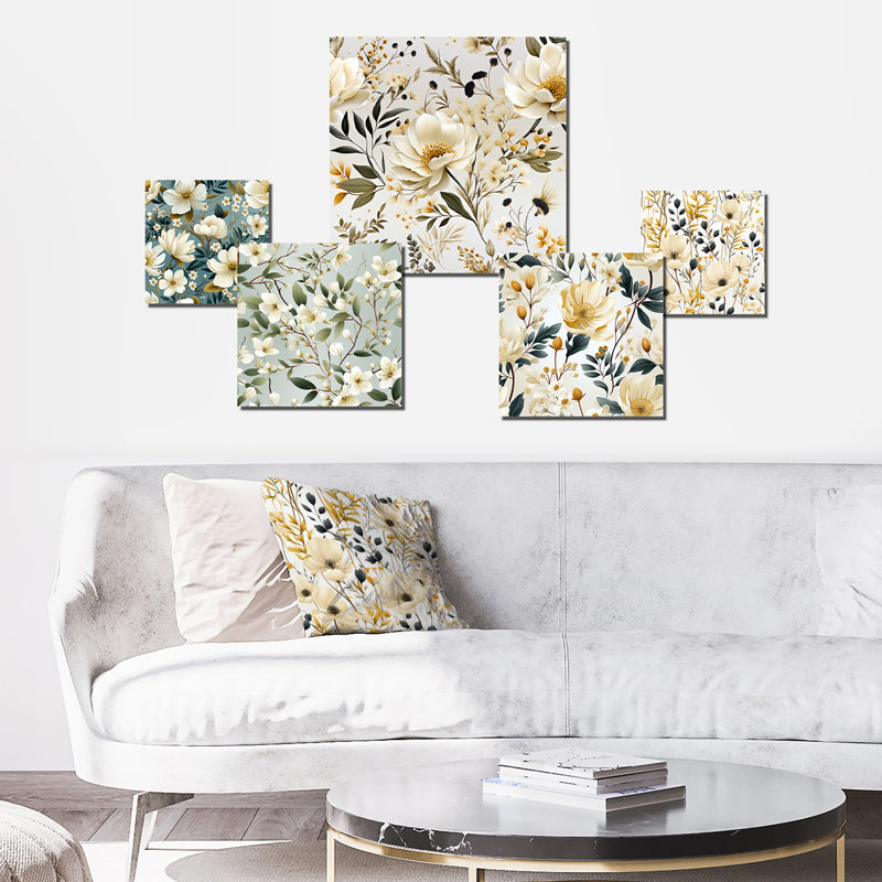 Dhairya - Ensemble d'art mural floral de 5