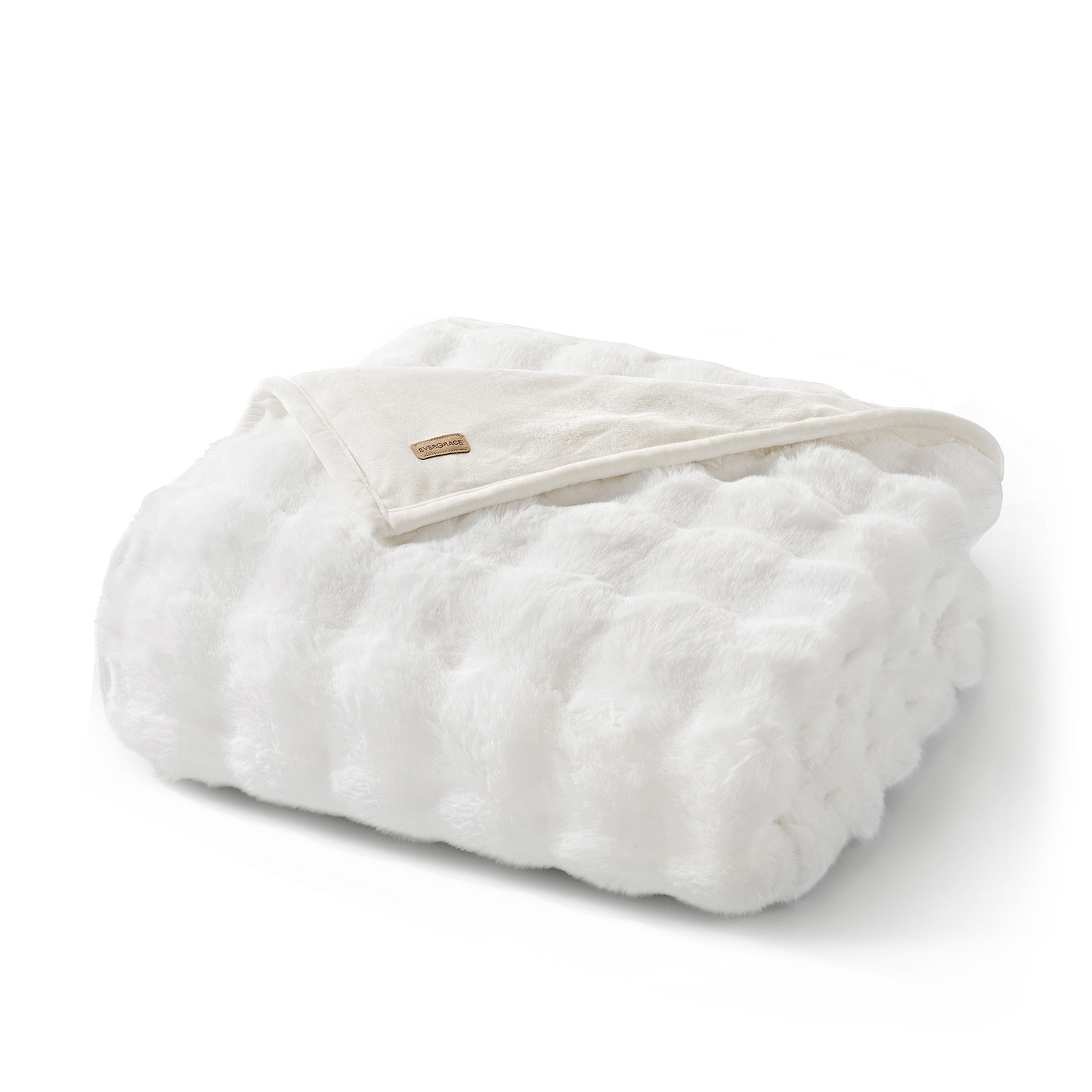 Faux Fur Weighted Throw Blanket, 80" L x 60" W, Bright White