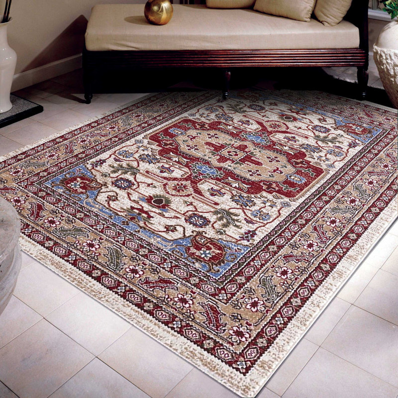 Tapis rouge / crème à motif oriental Wisconsin, Rectangle 6 pi 6 po x 9 pi 5 po