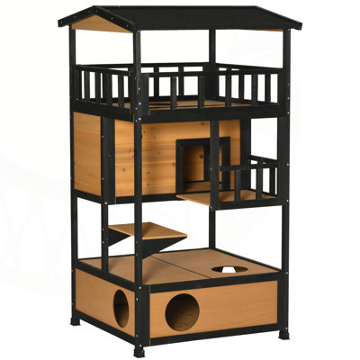 Maison pour chat polyvalente en bois avec plusieurs fonctions de divertissement pour les amis félins