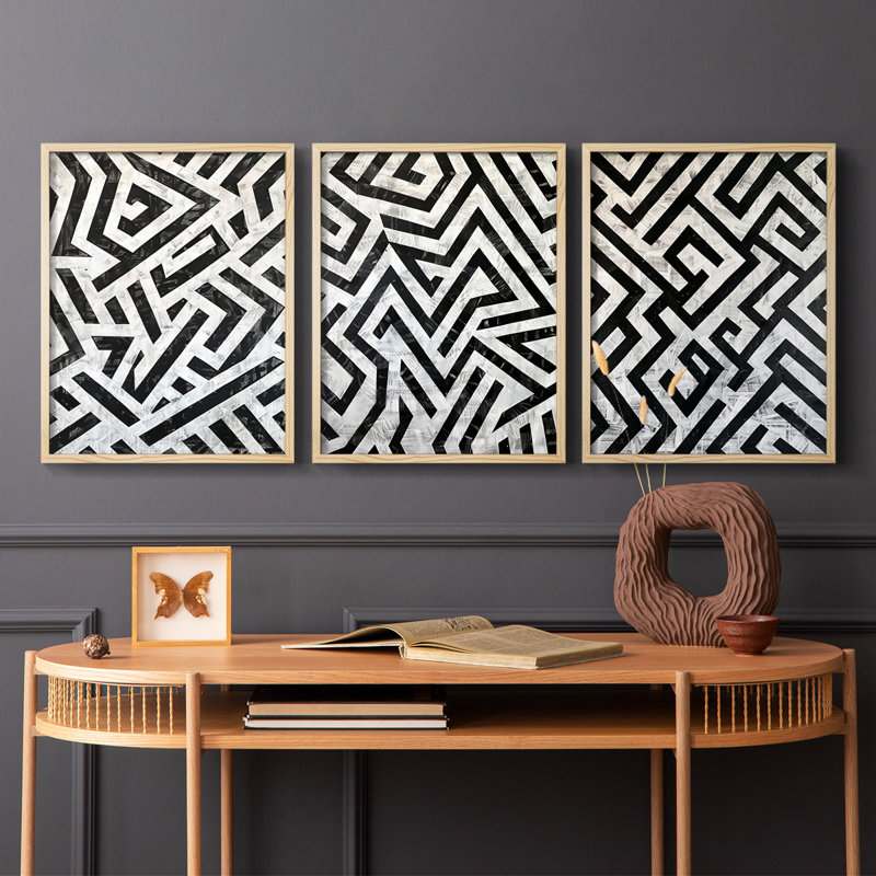 Abstract  Series  XII  -Set Of 3 Framed Giclee Prints -Ready to Hang, Natural Framed, 20" H x 16" W