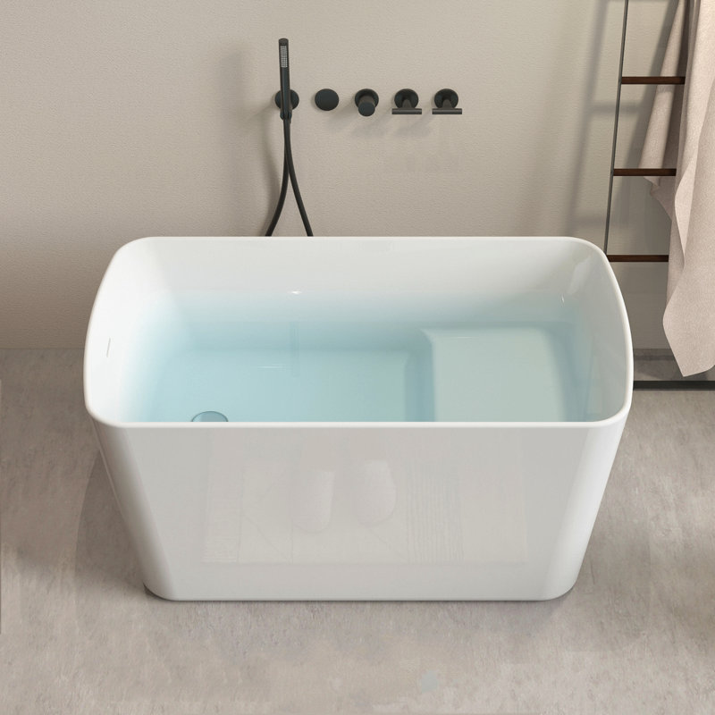 49'' Acrylic Freestanding Soaking Bathtub, Square-Shape Japanese Soaking Hot Tub, Chrome Overflow And Quick Drain