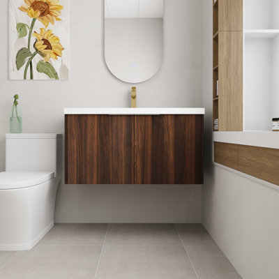 Katlen 36'' Wall Mounted Single Bathroom Vanity with Resin Top