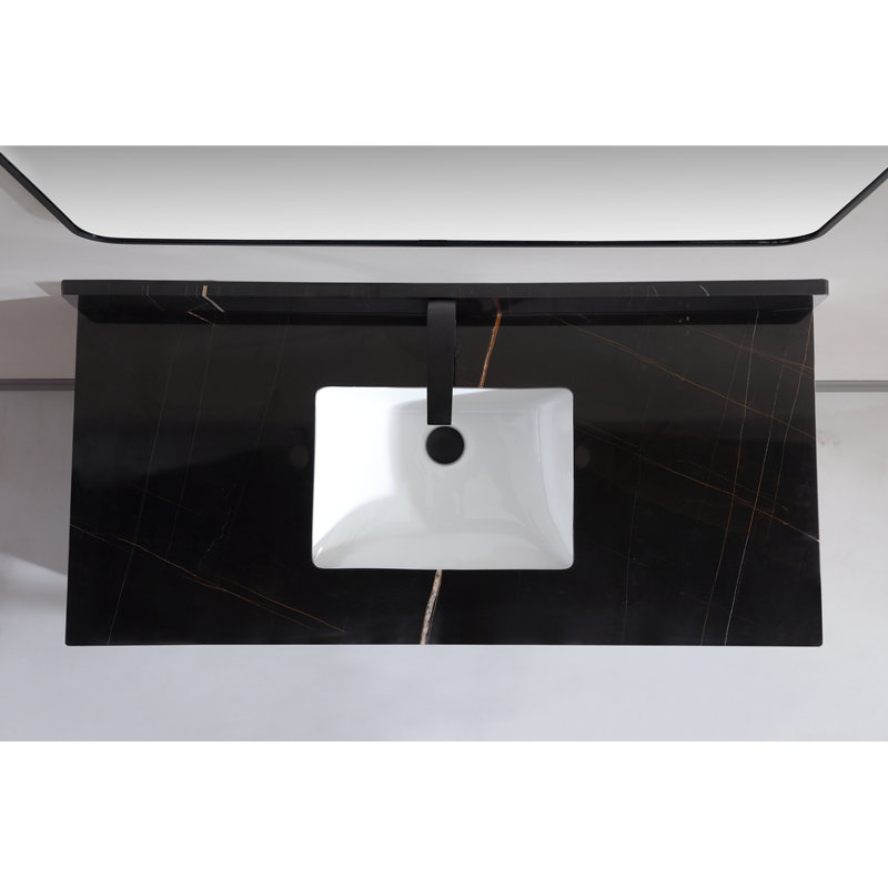48" EBONY SINK VANITY DARK FINISH WITH WK-48 TOP 2" THICK WHITE NATURAL TOP, Walnut, Black