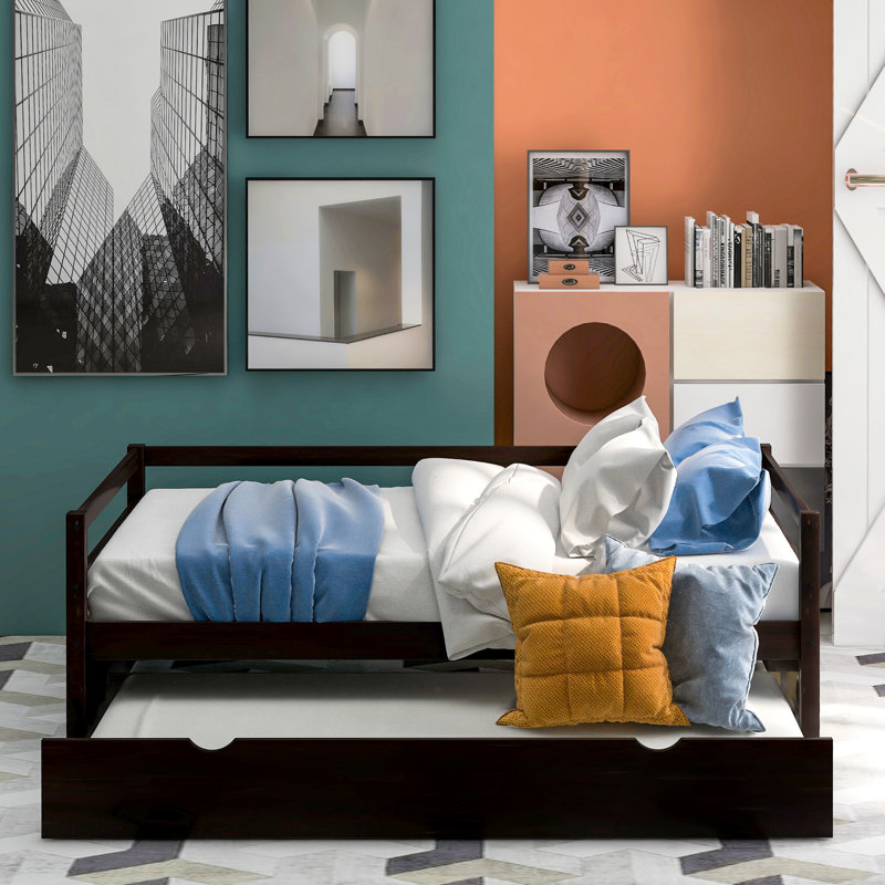 Lit de jour simple avec lit gigogne escamotable - Fabrication en bois pour cadre de chambre à coucher