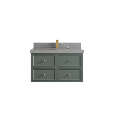 Roswell flottant 36 po X P 22 po De salle de bain simple en étain Quartz gris Piatra