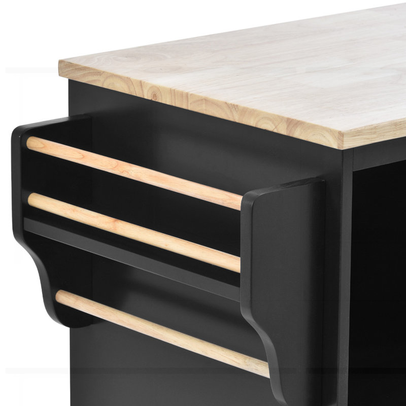 Chariot pour îlot de cuisine avec armoire de rangement et deux roues verrouillables, Noir
