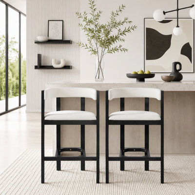 Ensemble de 2 tabourets de bar à découpes contemporains avec structure en bois d'hévéa